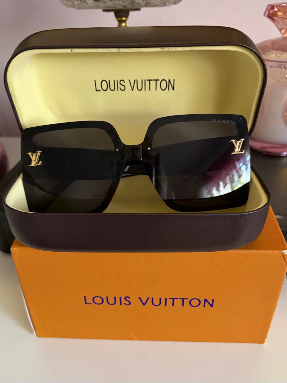 Louis Vuitton Black Sunglasses with Gold LV Medallions